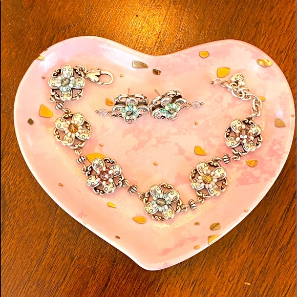 ⭐️SOLD⭐️Brighton ARIEL FLOWER blue pink crystal beads Flower bracelet earrings - Picture 10 of 16